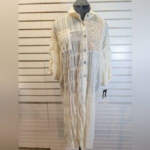 POL Long Ivory Buffot Front Smoked Cardigan Duster Size S/M NWT!